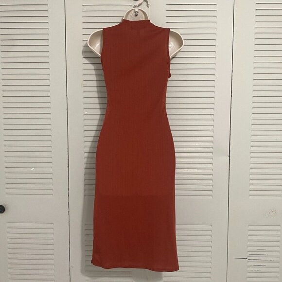 Derek Heart Rust Cutout Bodycon Midi Dress Size Small Sleeveless High Neck Sexy - Picture 5 of 7
